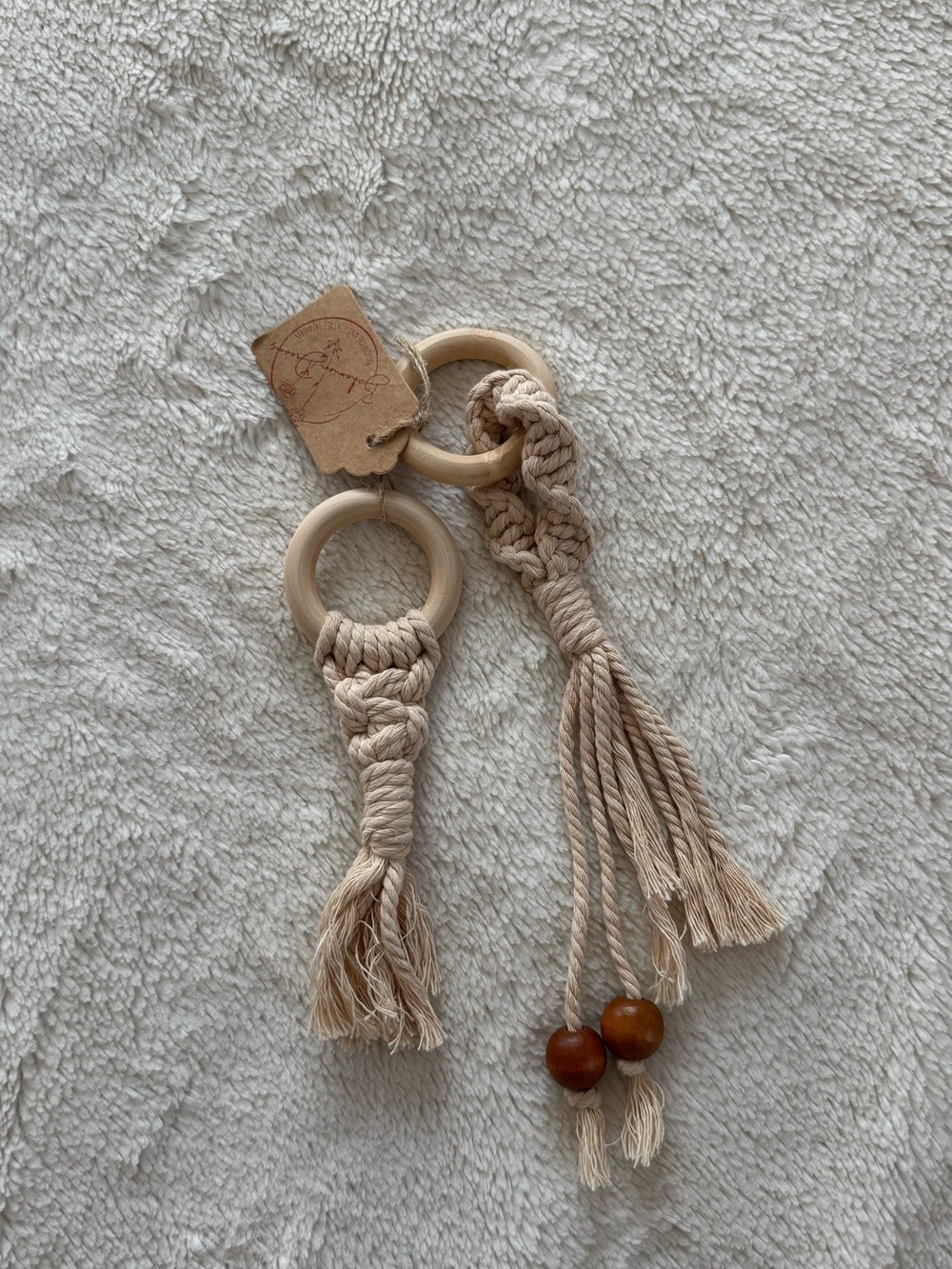 Natural Cotton Macramé Baby Teether Ring - Beige
